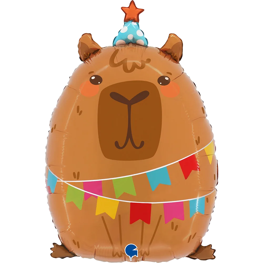 Шар: Шар (23''/58 см) Фигура, Капибара на вечеринке, 1 шт. в уп. Grabo (Италия)2П