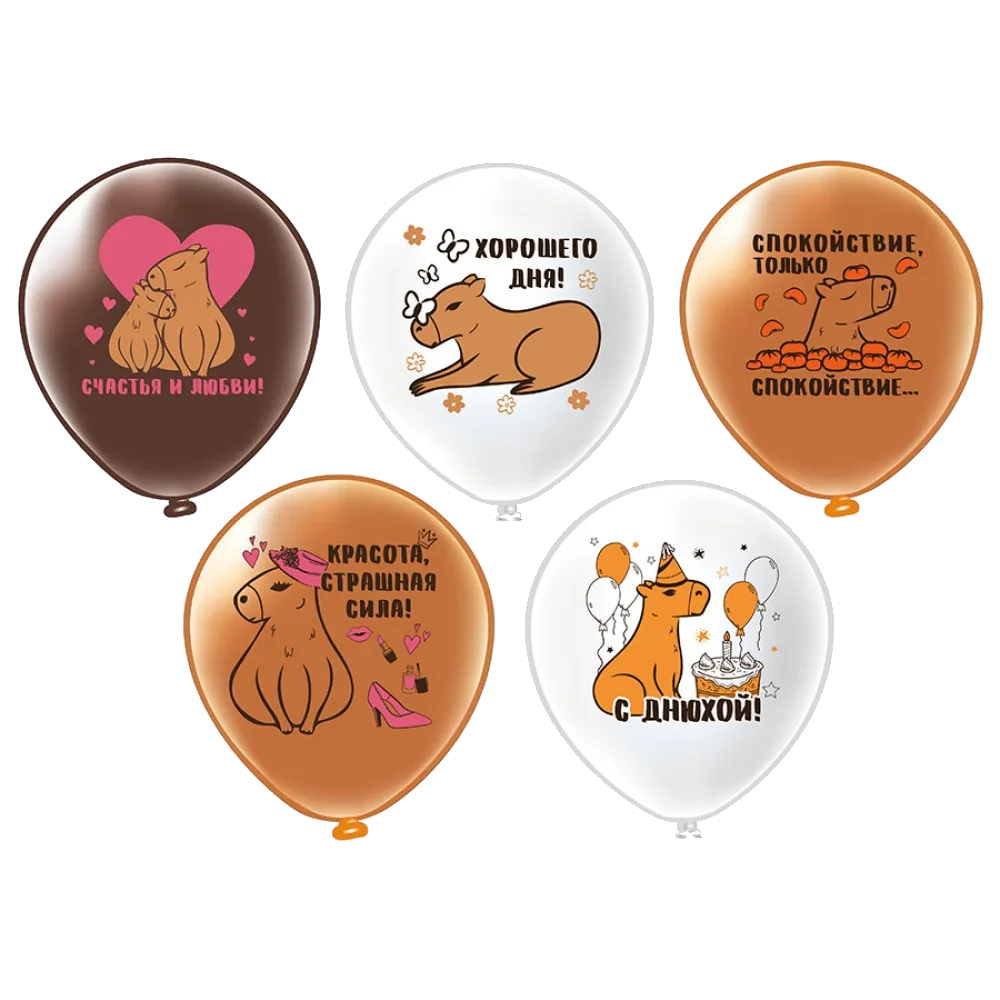 Шар: Шар (12''/30 см) СДР С Днем рождения! Капибара! 5 дизайнов