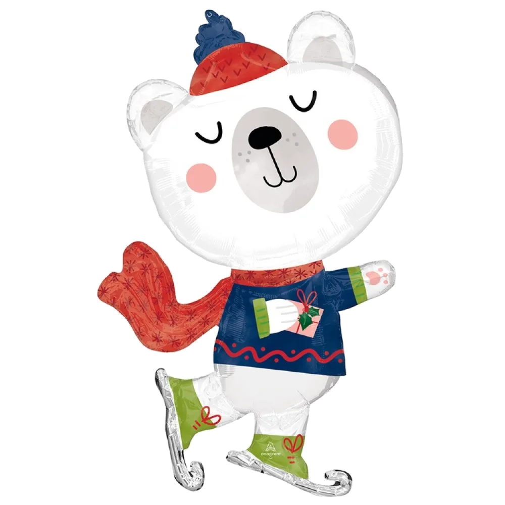 Шар: Шар (36"/91 см) Фигура, Мишка белый на коньках