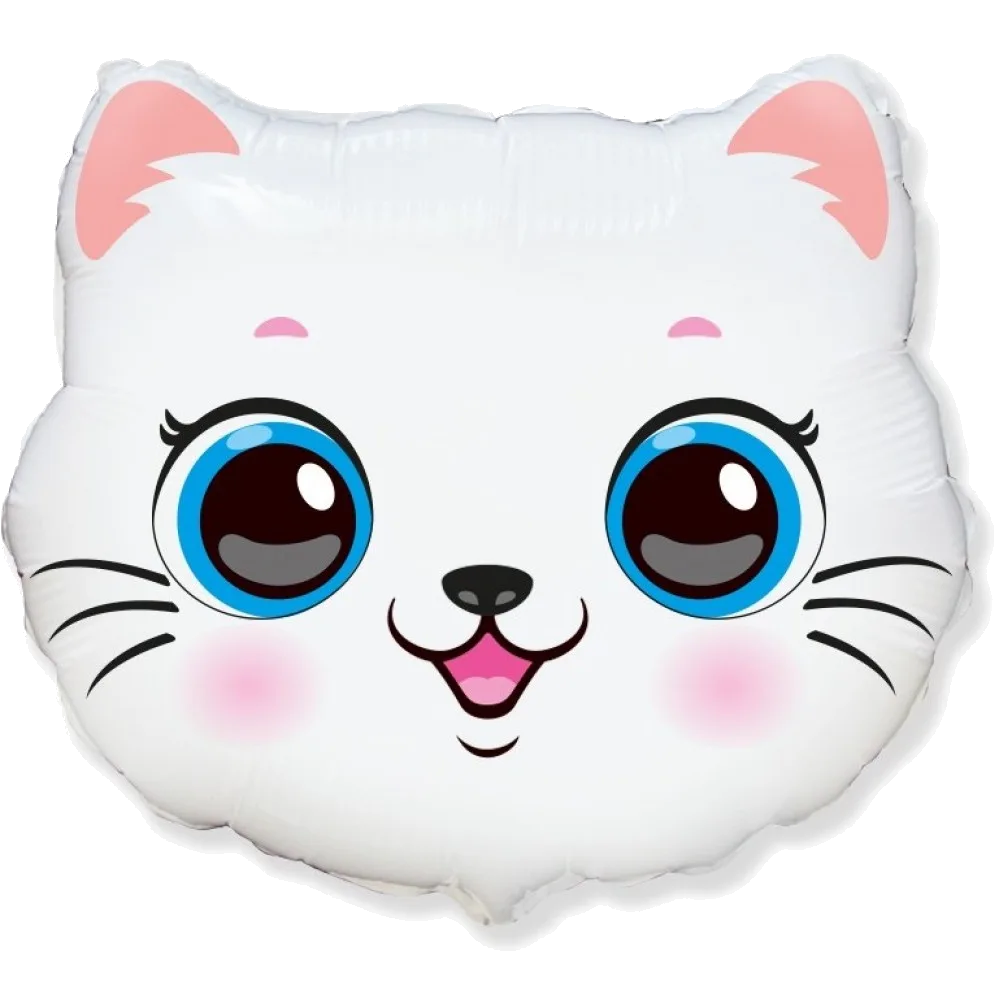 Шар: Шар (22''/56 см) Фигура, Голова, Милый Котенок, Белый, 1 шт. Flexmetal (Испания)