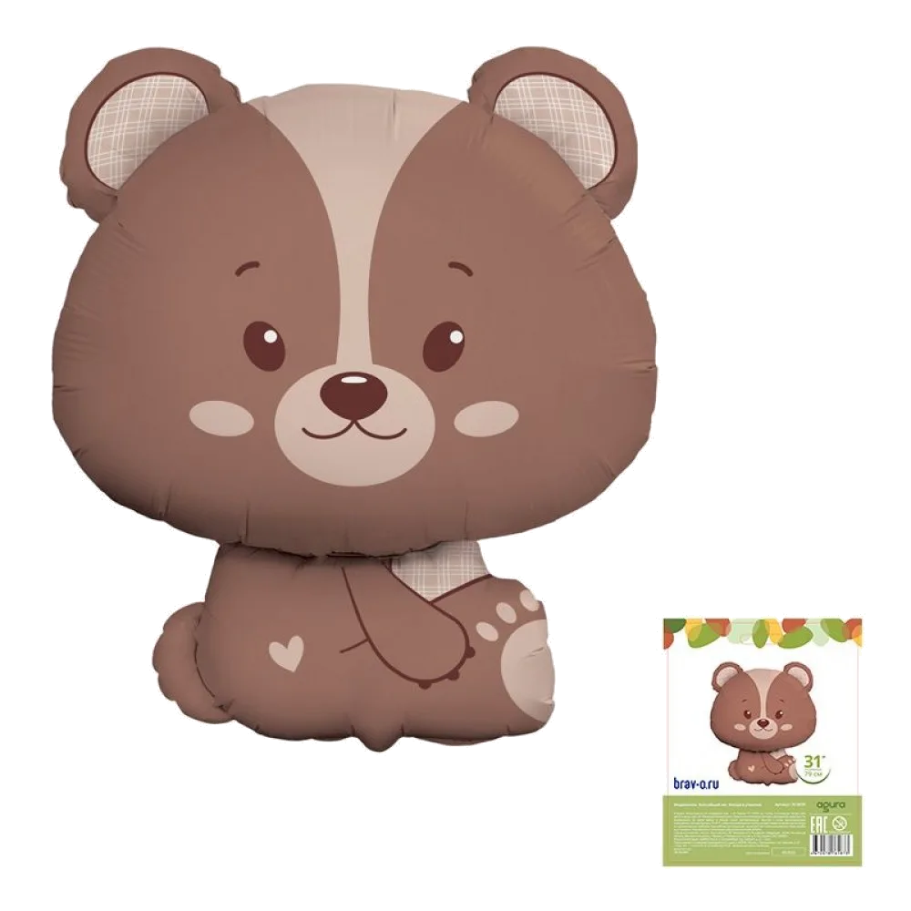 Шар: Шар (31"/79 см) Фигура, Медвежонок, Волшебный лес, 1 шт. в уп. Agura (Россия)