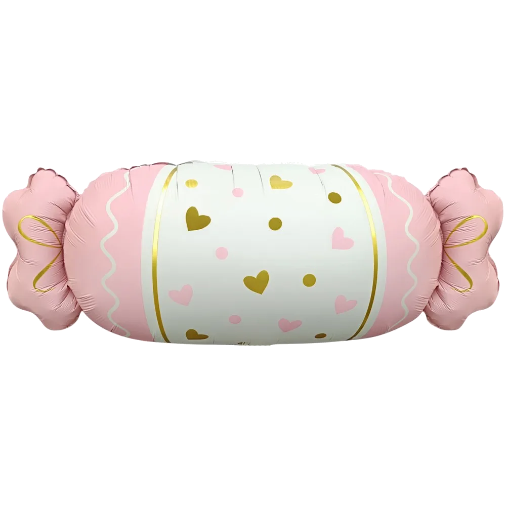 Шар: Шар (34''/86 см) Фигура, Конфета, Сердечки, Розовый, Сатин, 1 шт. в уп.
