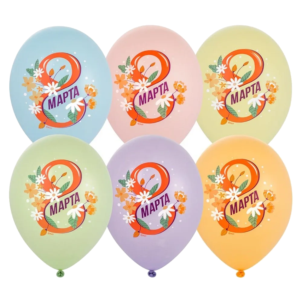 Шар: Шар (14"/36 см) 8 Марта Цветы 6цв, 1 шт. Belbal (Бельгия)