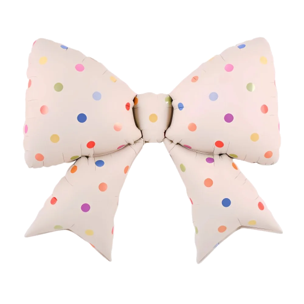 Шар Шар (38"/97 см) Фигура, Бант, Разноцветный горошек, Кремовый, Фигура, 38"/97 см