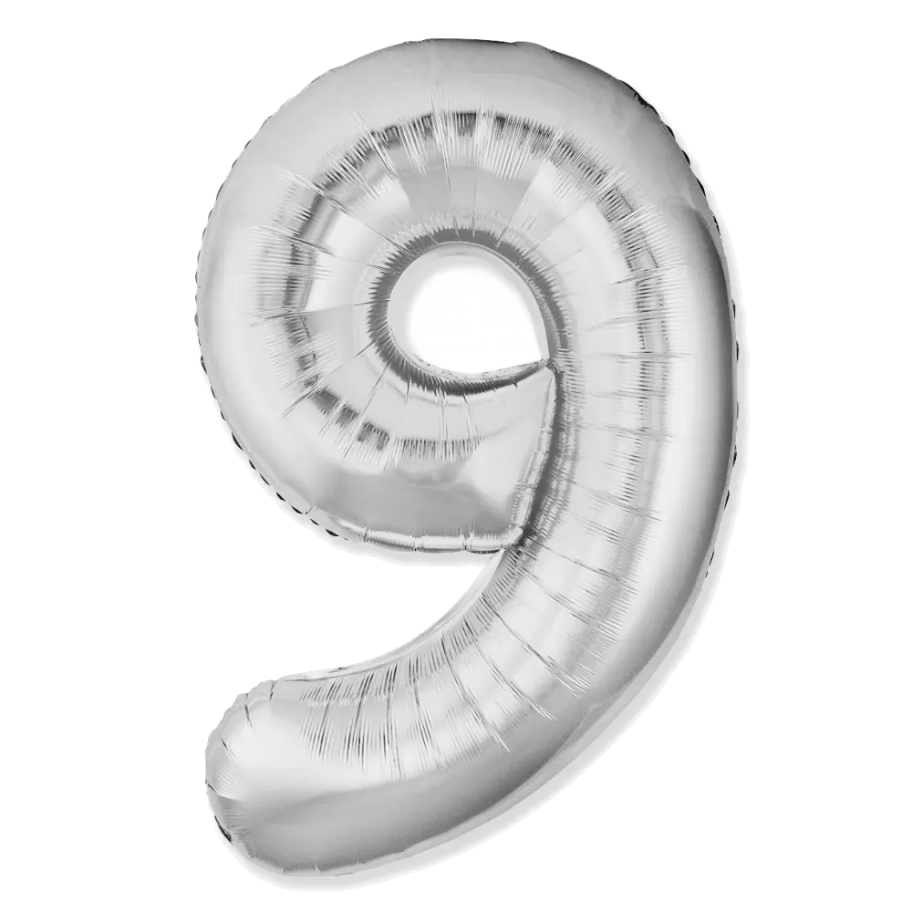 Шар Шар И (40''/102 см) Цифра, 9 Slim, Серебро, Цифра, 40"/102 см