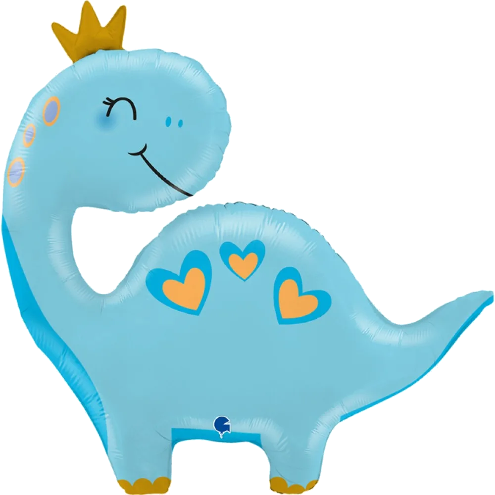 Шар: Шар (28''/71 см) Фигура, Динозаврик в короне, Голубой, 1 шт. в уп. Grabo (Италия) 2.2П
