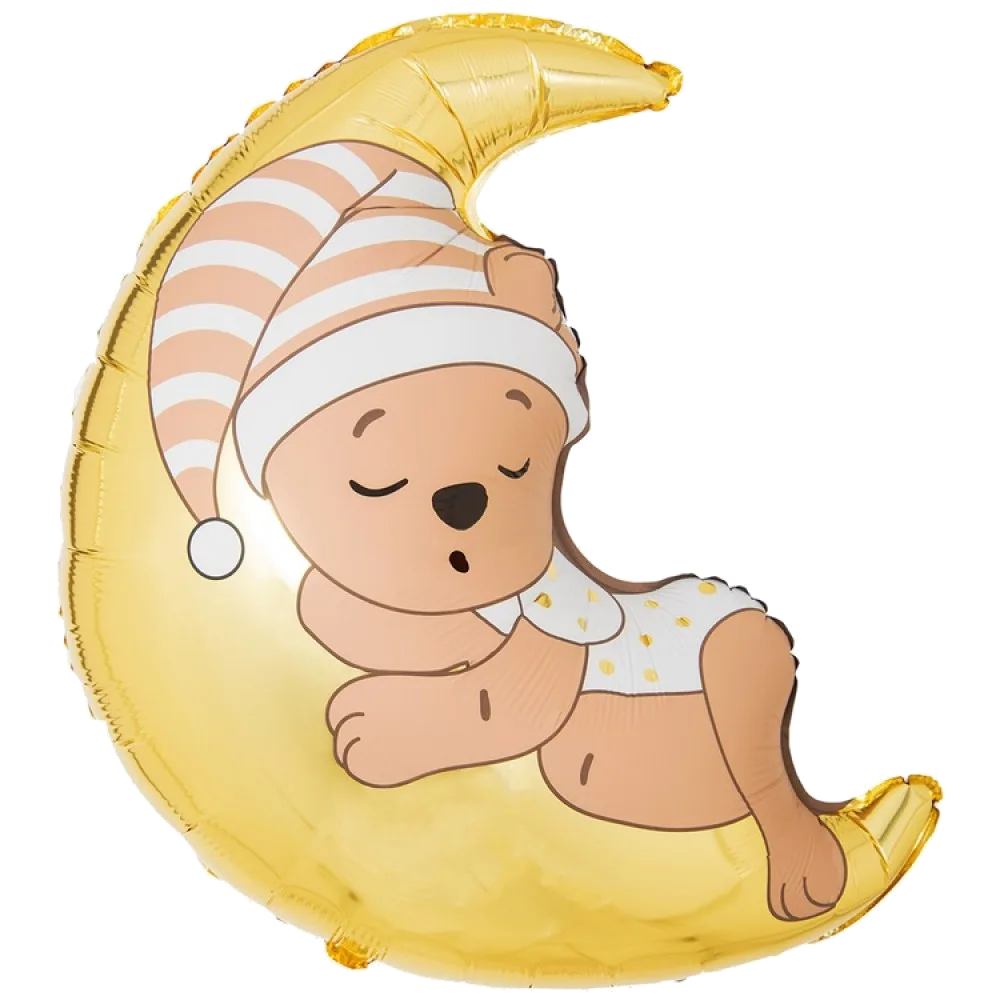 Шар: Шар (32"/81 см) Фигура Мишка спящий на луне месяц, 1 шт. в уп.