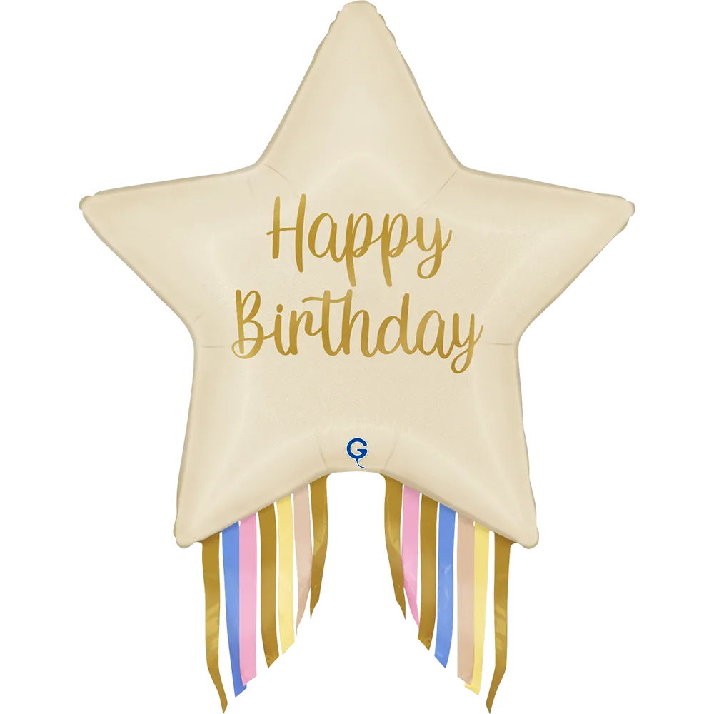 Шар (29''/74 см) Звезда, Happy Birthday, Праздничный каскад