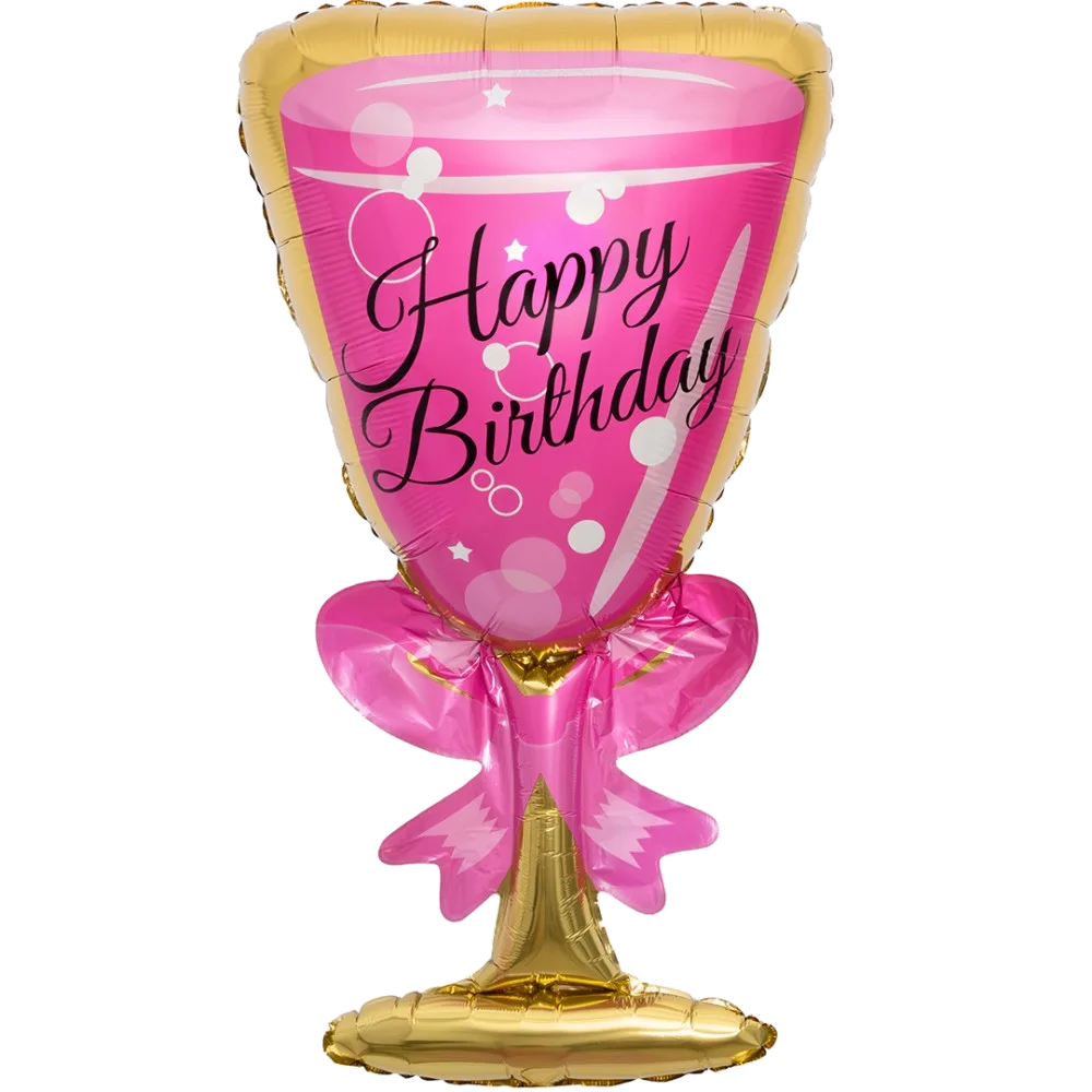 Шар (37''/94 см) Фигура, Бокал, Happy Birthday, Розовый