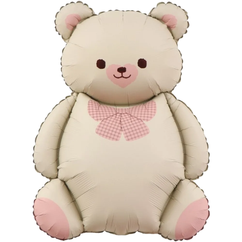 Шар: Шар (35''/89 см) Фигура, Мишка с бантом, Бежевый/Розовый, Сатин