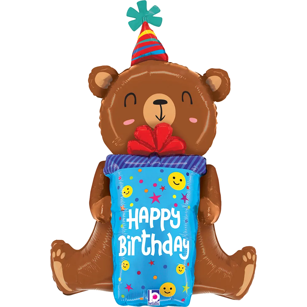 Шар: Шар (34''/86 см) Фигура, Мишка с подарком, 1 шт. Betallic (Италия)