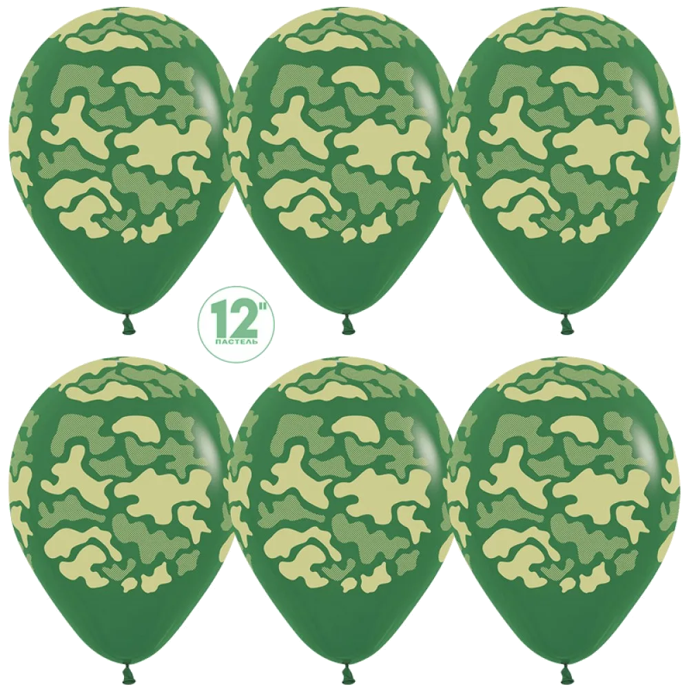 Шар: Шар (12"/30 см) Камуфляж, Темно-зеленый пастель, 5 ст, 1 шт. Sempertex (Колумбия)