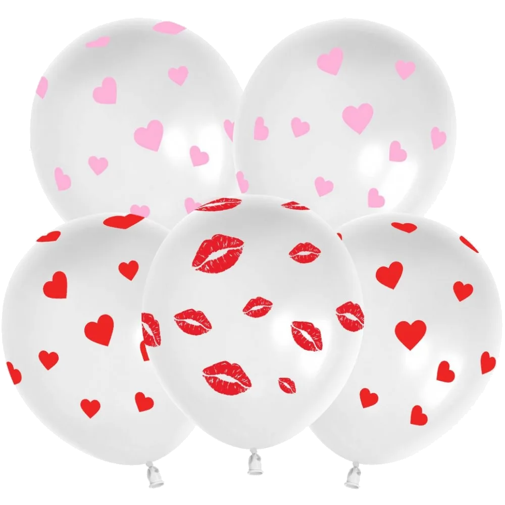 Шар: Шар (12''/30 см) Сердечки и поцелуи, Белый, пастель, 5 ст, 25 шт. 512 (Китай)