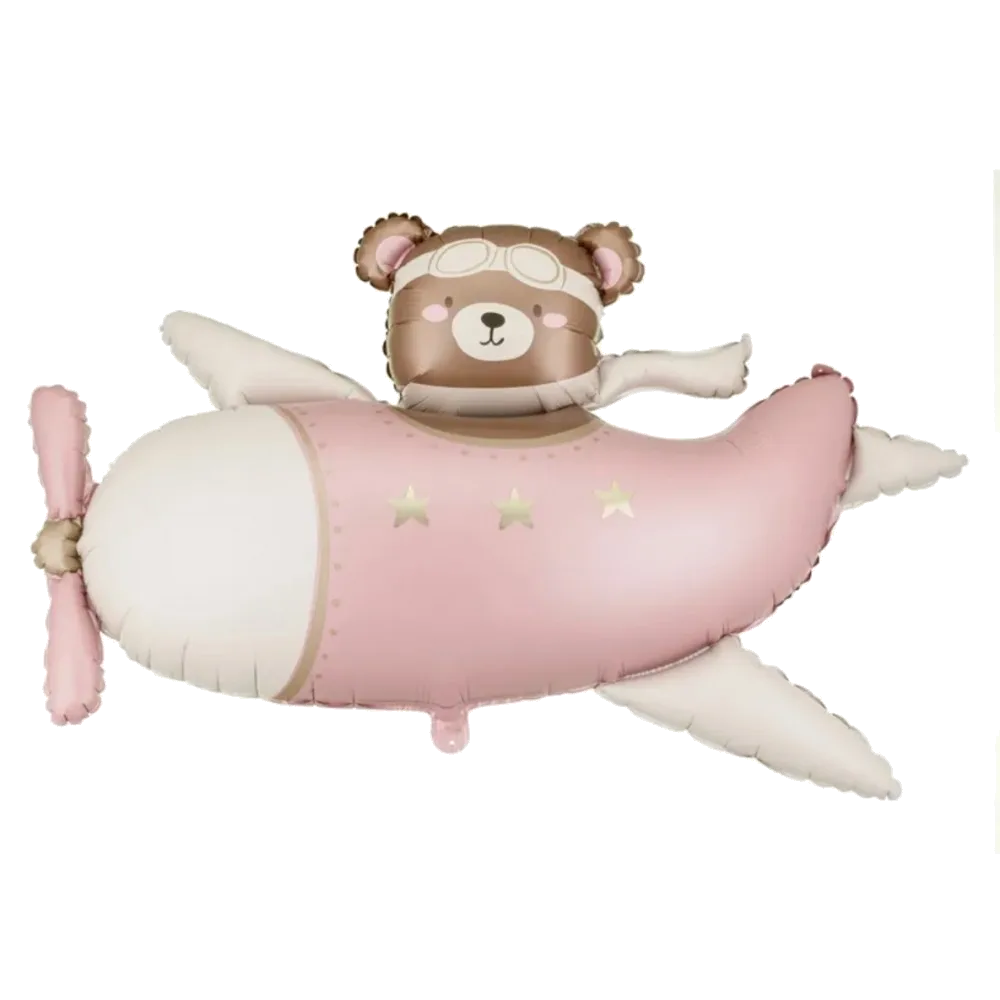 Шар: Шар (94x61 см) Фигура, Мишка в самолете (розовый), 1 шт. в уп. PartyDeco