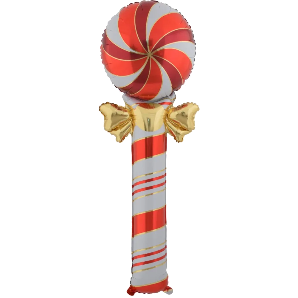 Шар: Шар (59''/150 см) Фигура, Леденец трость с бантом, Красный/Золото, 1 шт. в уп.