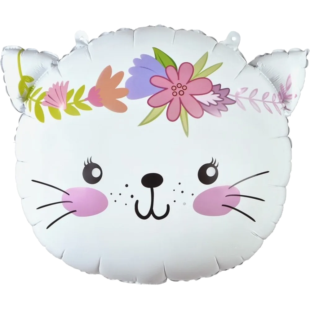 Шар: Шар (23''/58 см) Фигура, Котенок в цветах, Белый