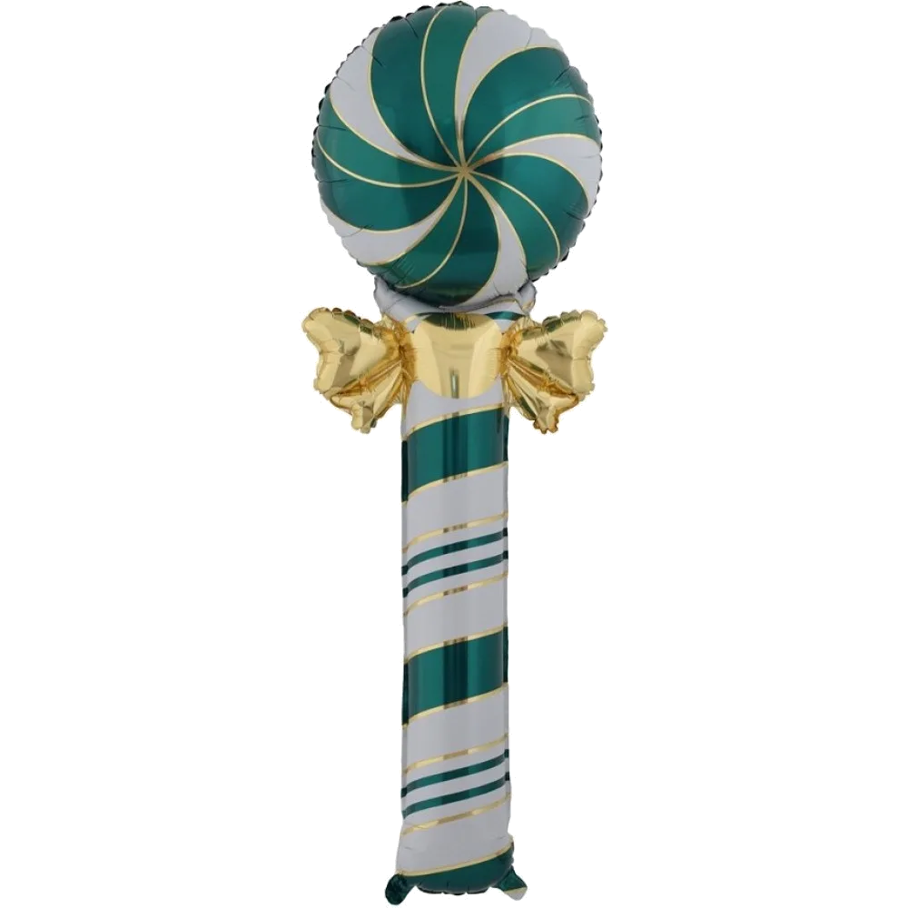 Шар: Шар (59''/150 см) Фигура, Леденец трость с бантом, Зеленый/Золото, 1 шт. в уп.