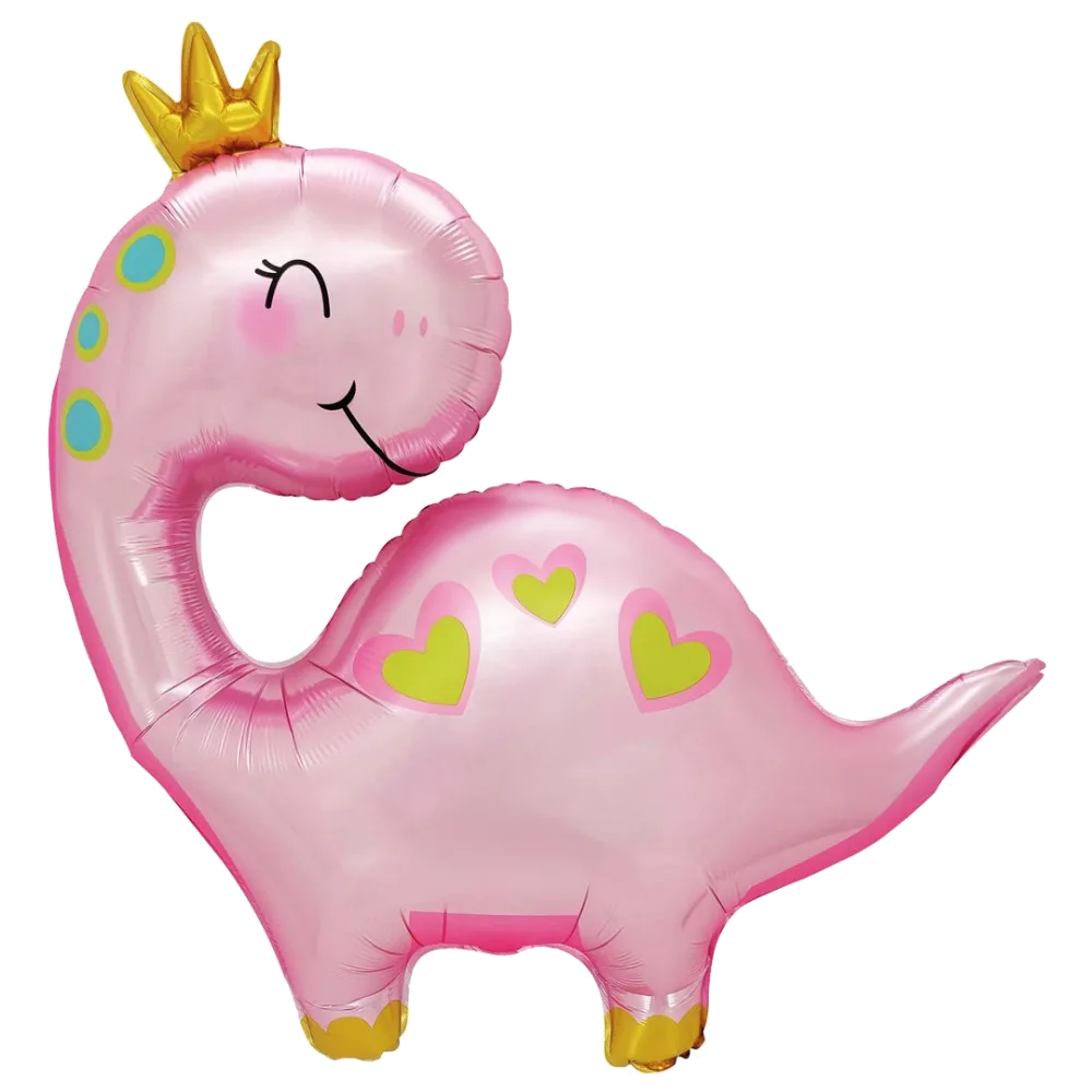 Шар: Шар (37''/94 см) Фигура, Динозаврик Принцесса, Розовый, 1 шт. в уп. 1.9П