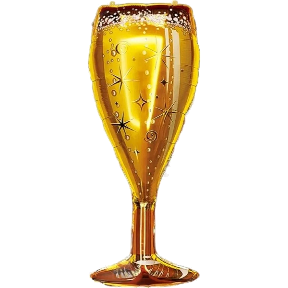 Шар: Шар (30"/76 см) Фигура Бокал Шампанское, Сверкающие искры, Золото, 1 шт.