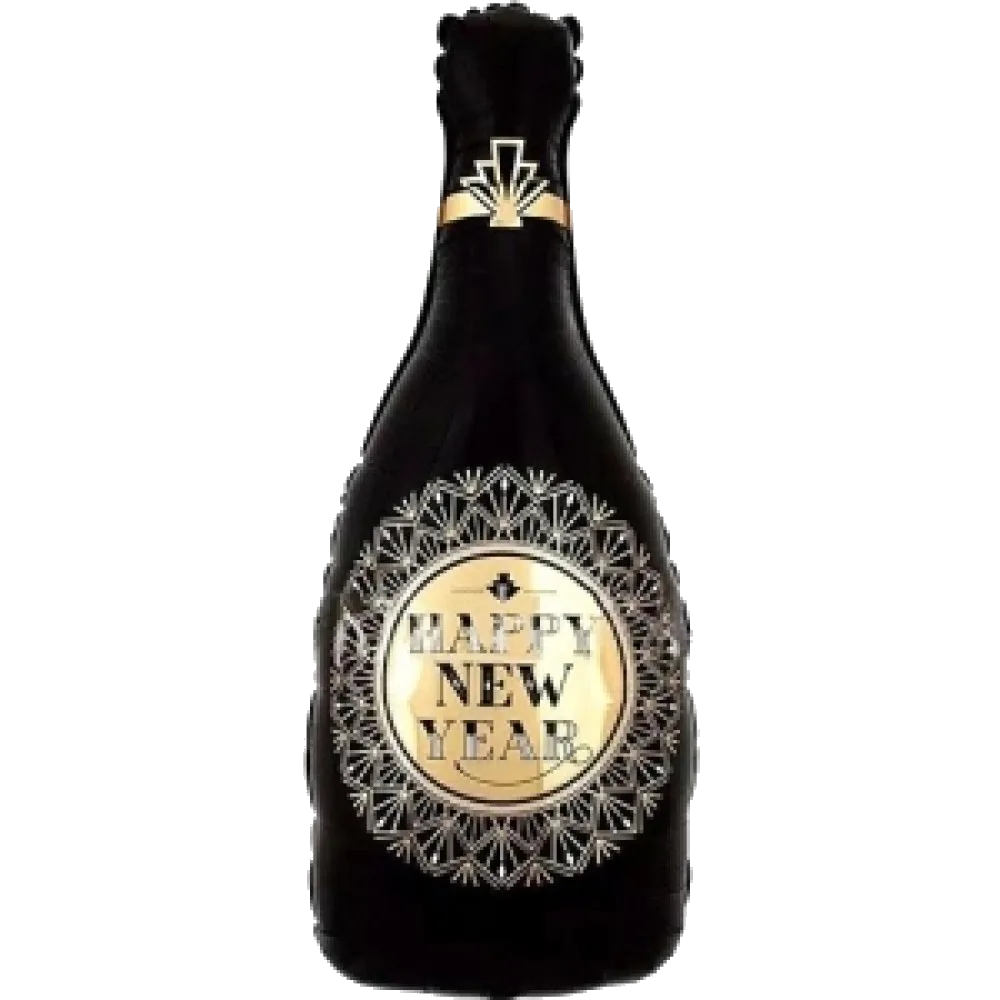 Шар: Шар (41''/104 см) Фигура Бутылка Шампанское, С Новым Годом (золотые грани), Черный, 1 шт.
