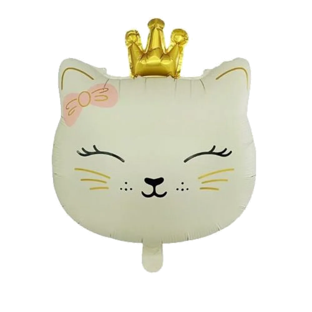 Шар: Шар (24''/60 см) Фигура Кошка голова Сатин, с короной, кремовый, 1 шт.1.1П