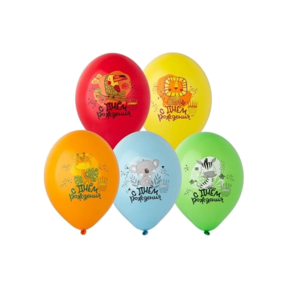 Шар: Шар (14"/36 см) СДР С Днем Рождения Животные Тропические, 1 шт. Belbal (Бельгия)