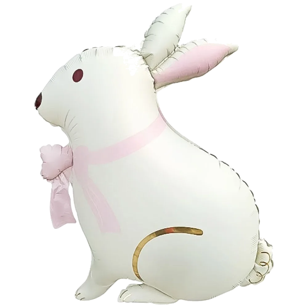 Шар (33''/84 см) Фигура, Зайка с бантиком, Розовый, Сатин