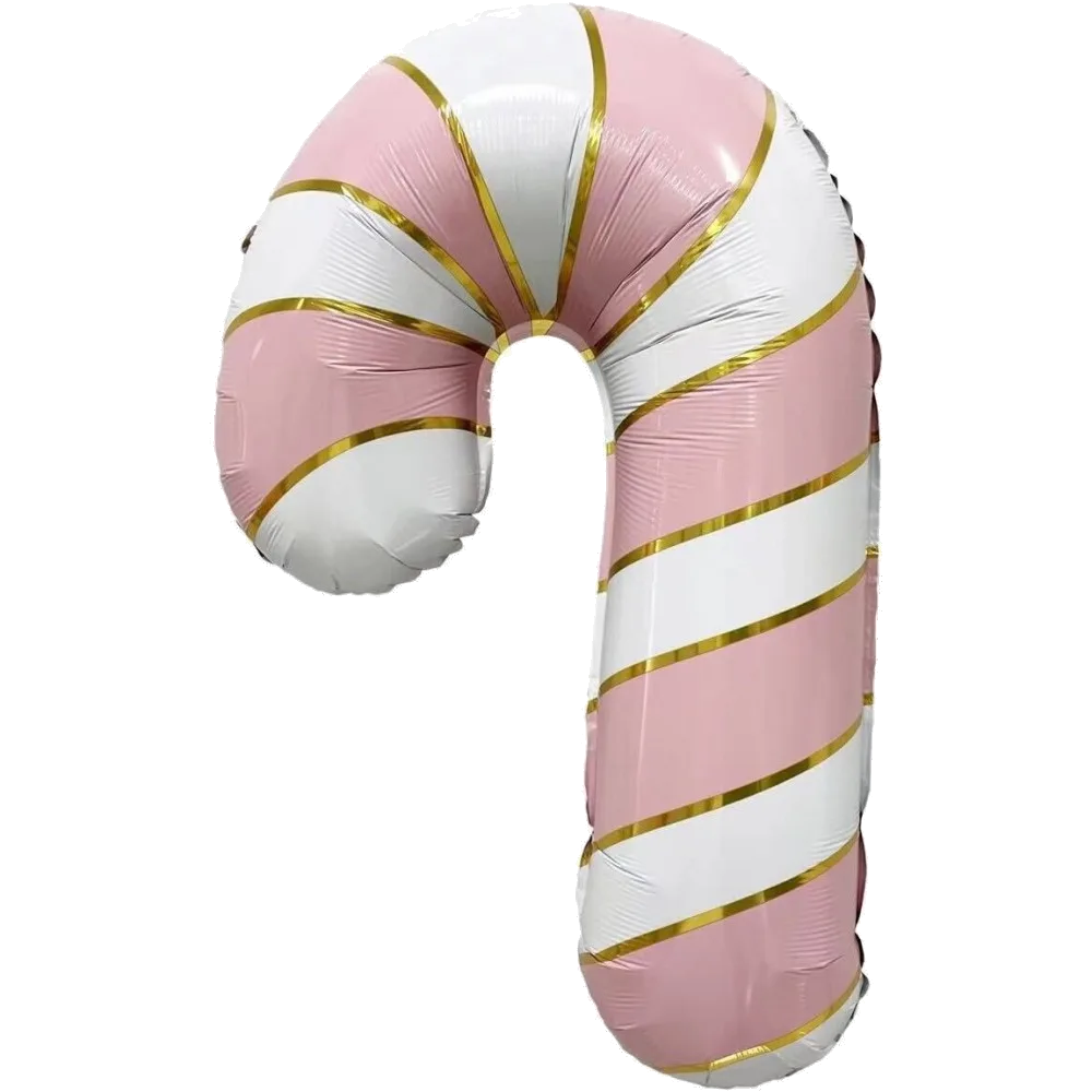 Шар: Шар (29''/74 см) Фигура, Леденец трость, Золотая полоска, Белый/Розовый