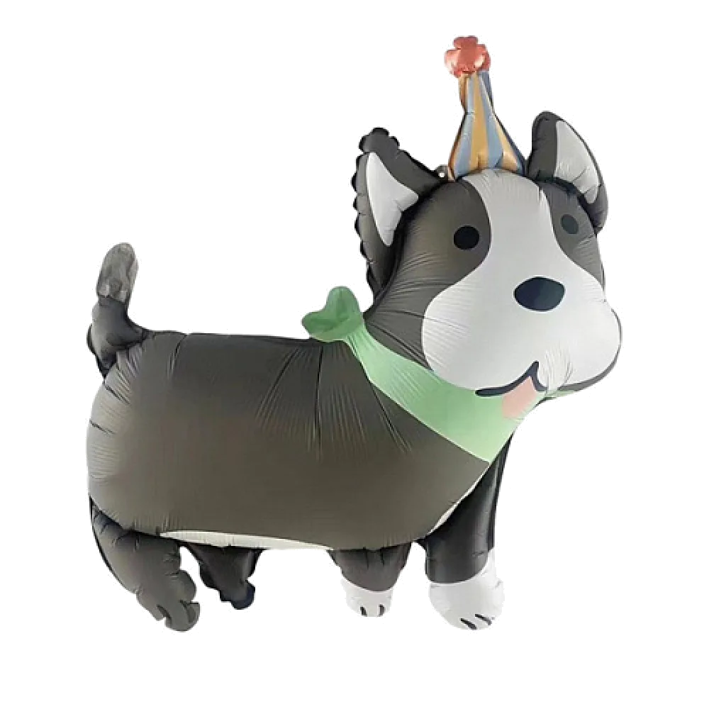 Шар: Шар (26"/66 см) Фигура Щенок в колпаке, серый, (под воздух), 1 шт.