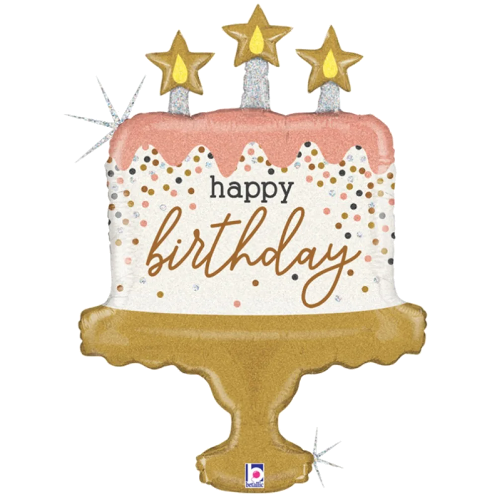 Шар: Шар (26''/66 см) Фигура, Торт на День Рождения (яркие свечи и конфетти), Голография, 1 шт. в уп. Betallic (Италия)2П