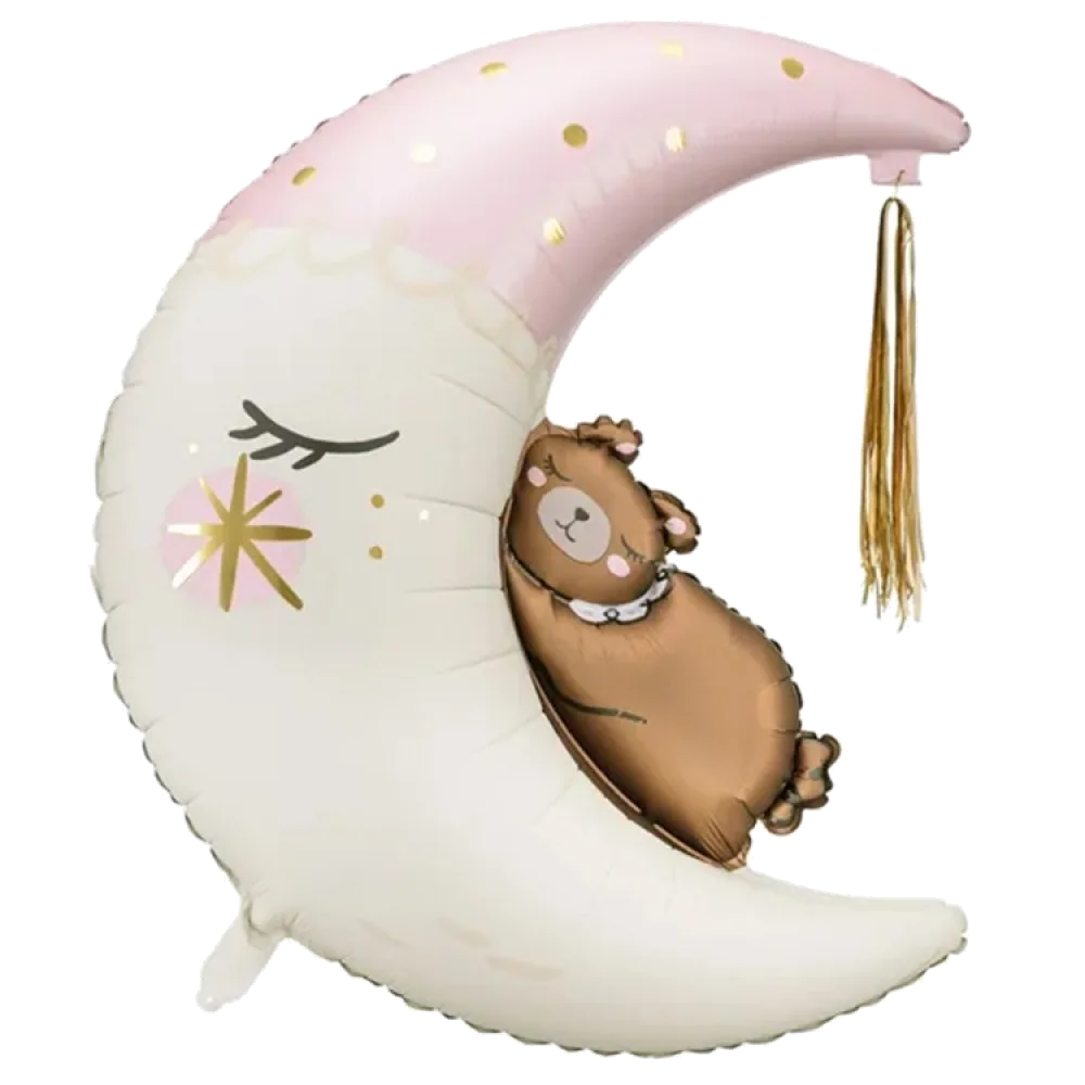 Шар: Шар (26"/67 см X 18"/45 см) Фигура Мишка на луне месяц Pink, 1 шт. в уп. PartyDeco