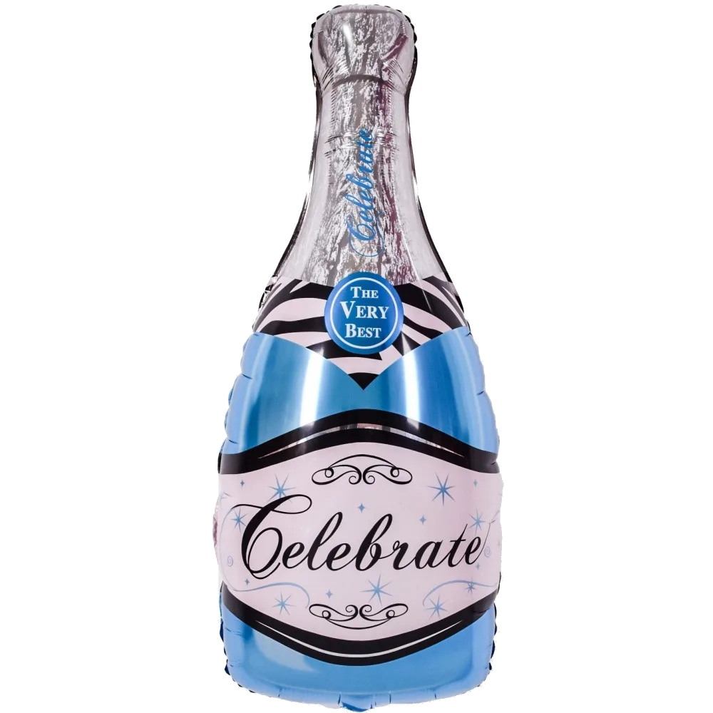 Шар: Шар (39''/99 см) Фигура Бутылка, Шампанское вино, Голубой, 1 шт. *