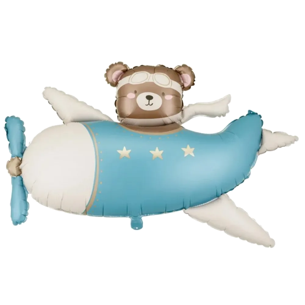 Шар: Шар (94x61 см) Фигура, Мишка в самолете (голубой), 1 шт. в уп. PartyDeco