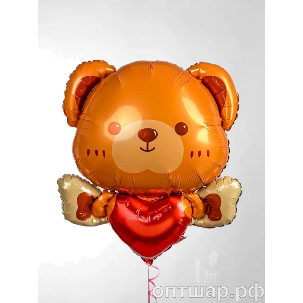 Шар: Шар (29''/74 см) Фигура Мишка с сердцем красным, голова