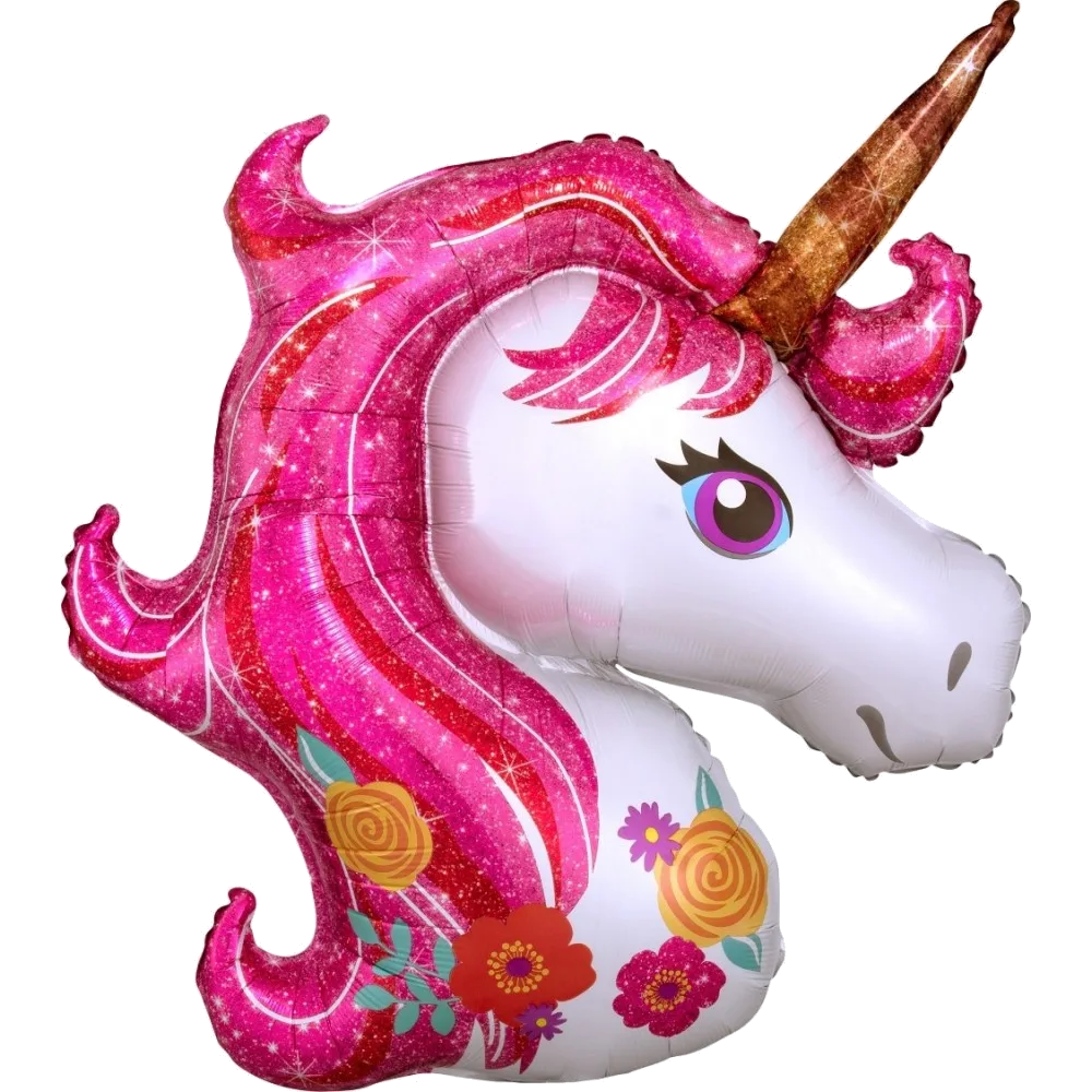 Шар: Шар (46''/117 см) Фигура, Голова, Цветочный Единорог, Розовый, 1 шт. ( под воздух)