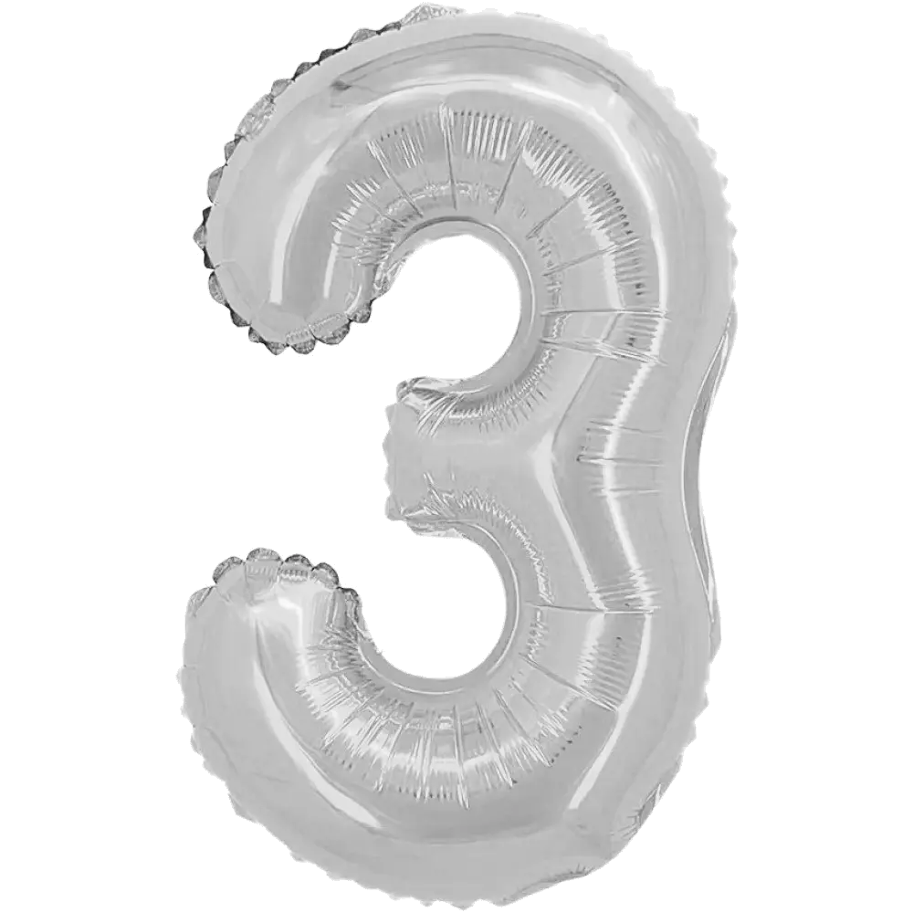 Шар Шар с клапаном (16''/41 см) Мини-цифра, 3, Серебро, Мини-цифра, 16"/41 см
