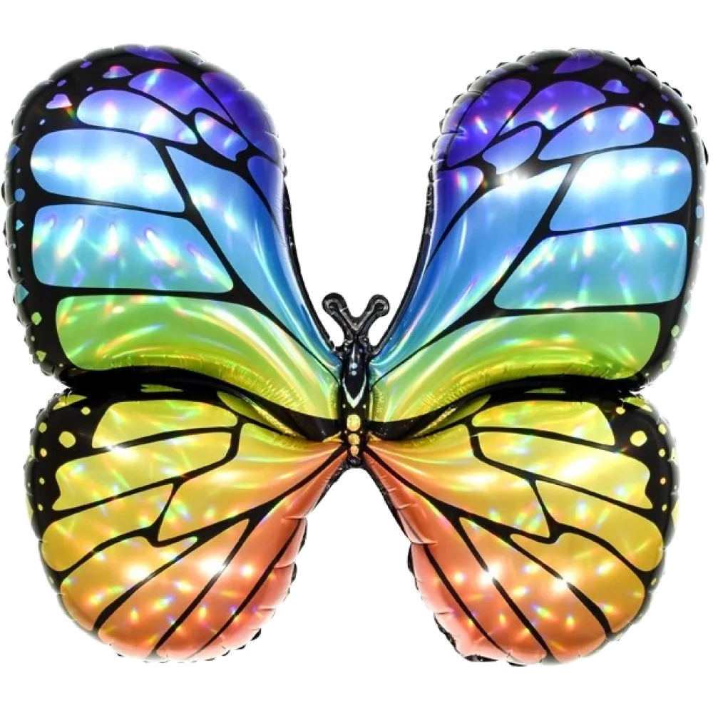 Шар: Шар (28''/71 см) Фигура Бабочка, Яркая радуга, Голография, 1 шт.