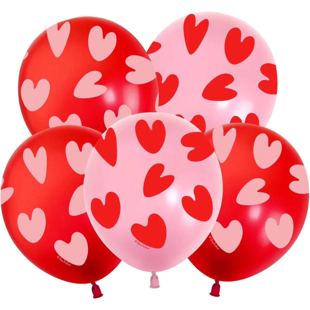 Шар: Шар (12''/30 см) Воздушные сердца, Красный/Розовый, пастель, 5 ст, 1 шт. 512 (Китай)