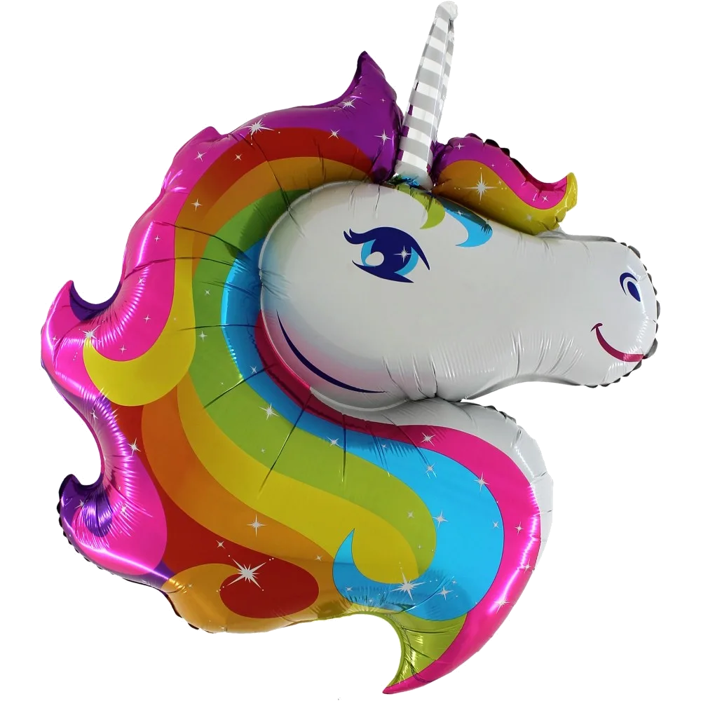 Шар: Шар (32''/81 см) Фигура, Голова, Радужный Единорог, 1 шт. Grabo (Италия)