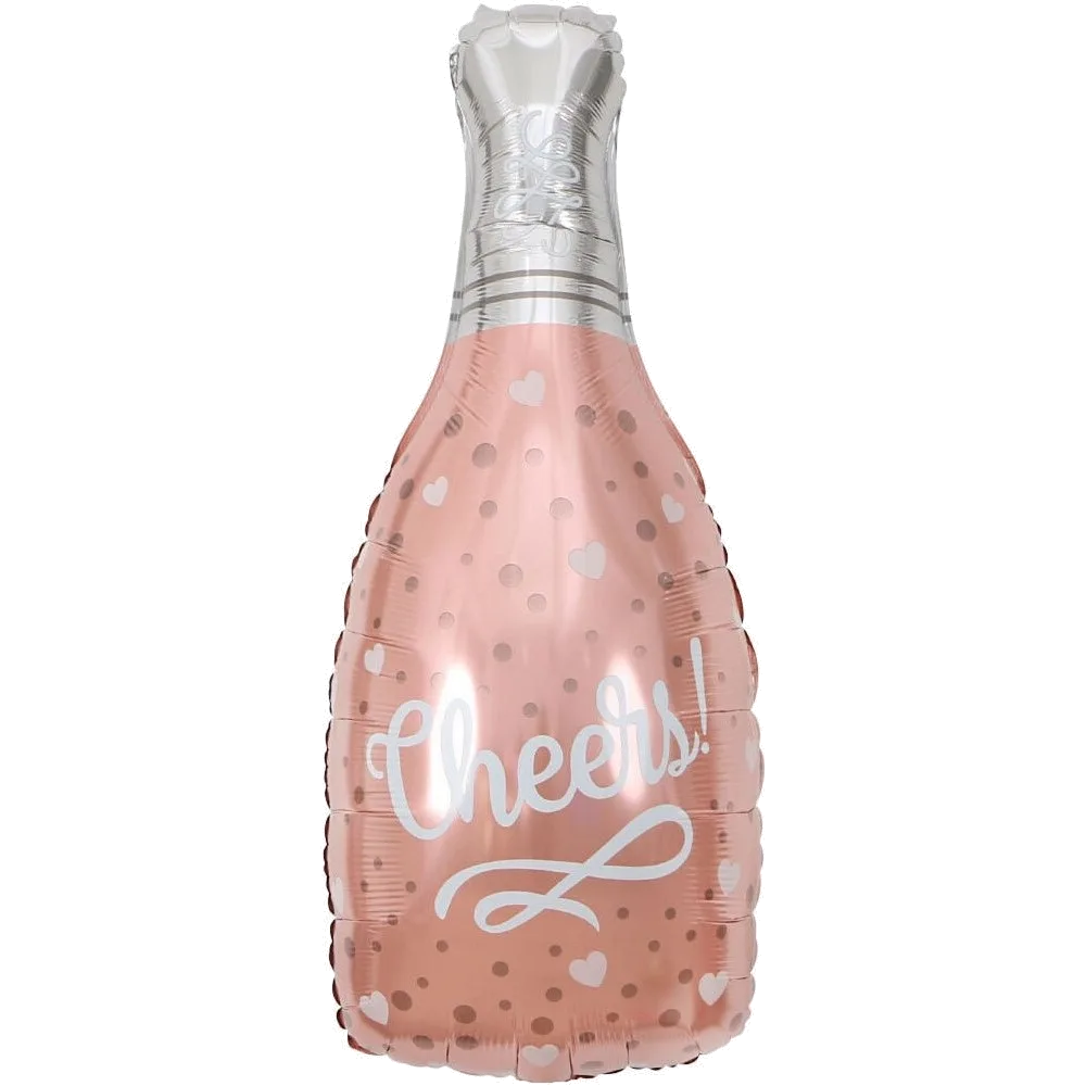 Шар (35"/88 см) Фигура Бутылка невест, Шампанское, Конфетти сердец, Розовое Золото