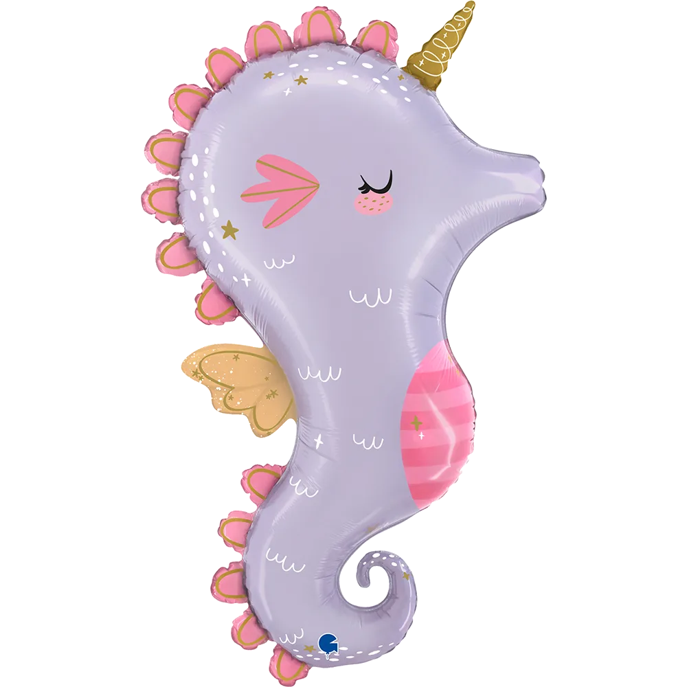 Шар: Шар (36''/91 см) Фигура, Морской конек - единорог, Сиреневый