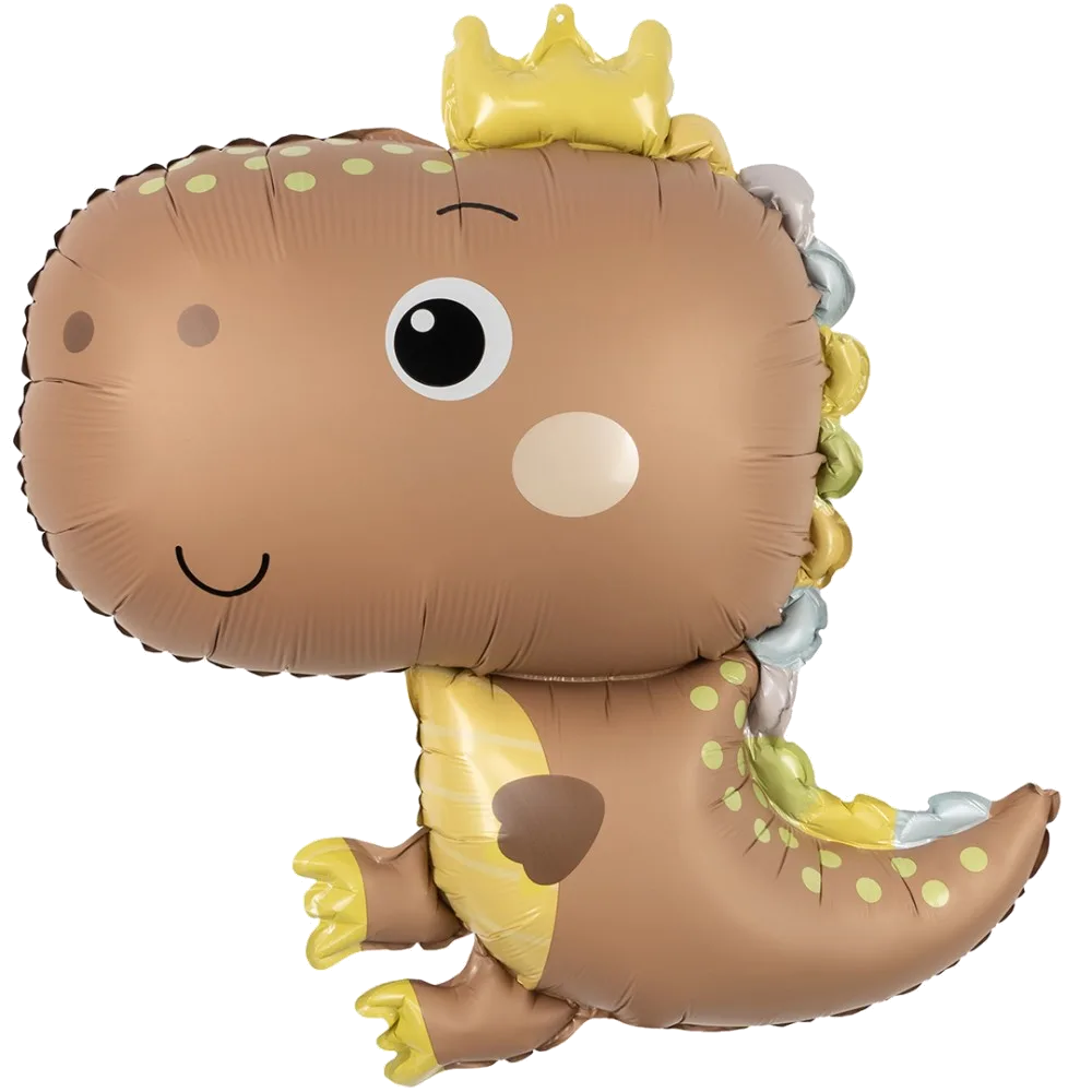 Шар: Шар (31''/79 см) Фигура, Динозаврик в короне, Бежевый, Сатин