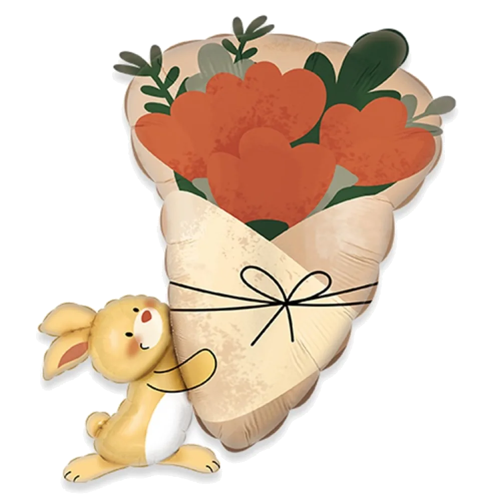 Шар: Шар (26"/66 см) Фигура, Зайка с букетом цветов, 1 шт. в уп.