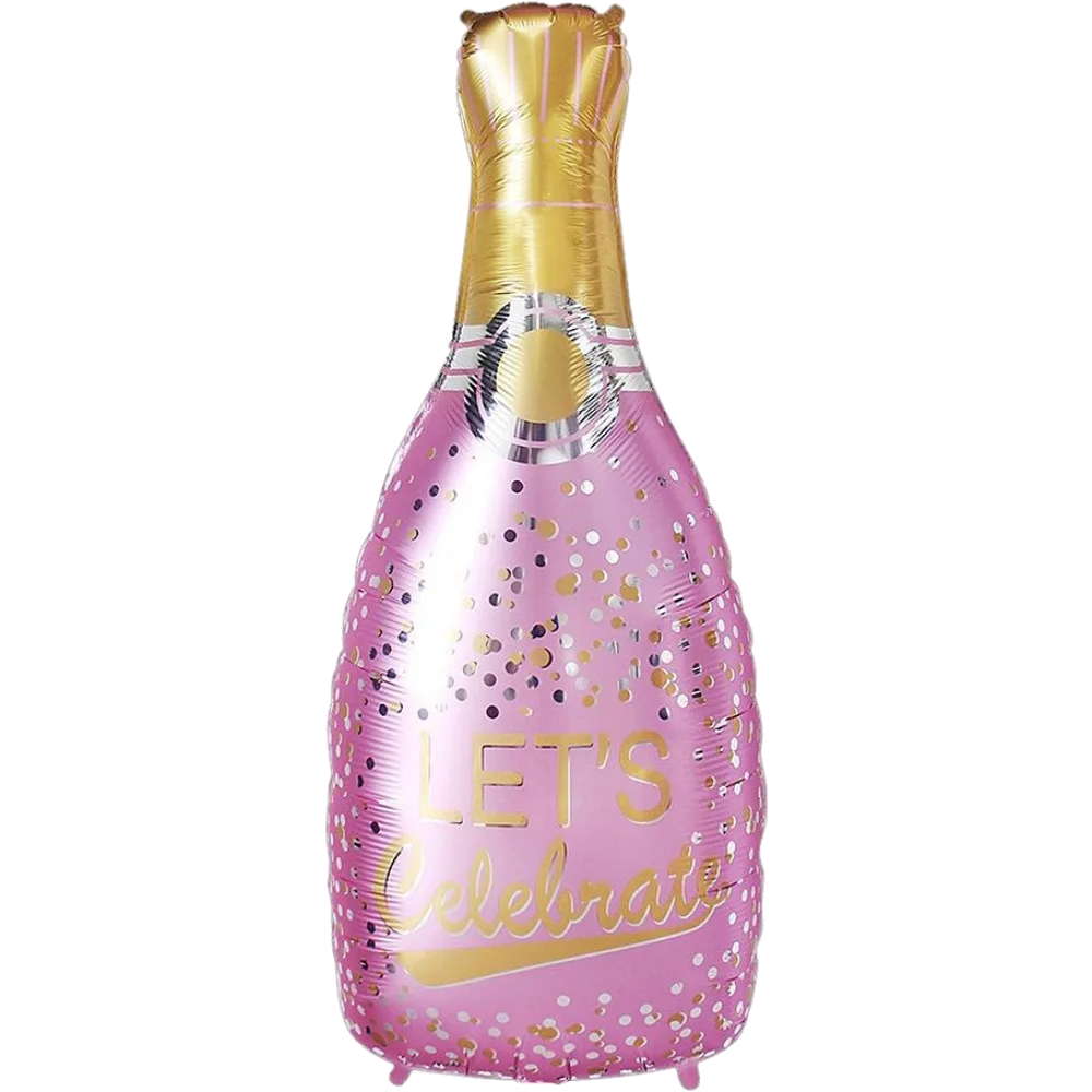 Шар: Шар (37''/94 см) Фигура, Бутылка Шампанское, Праздничное конфетти, Розовый, 1 шт.