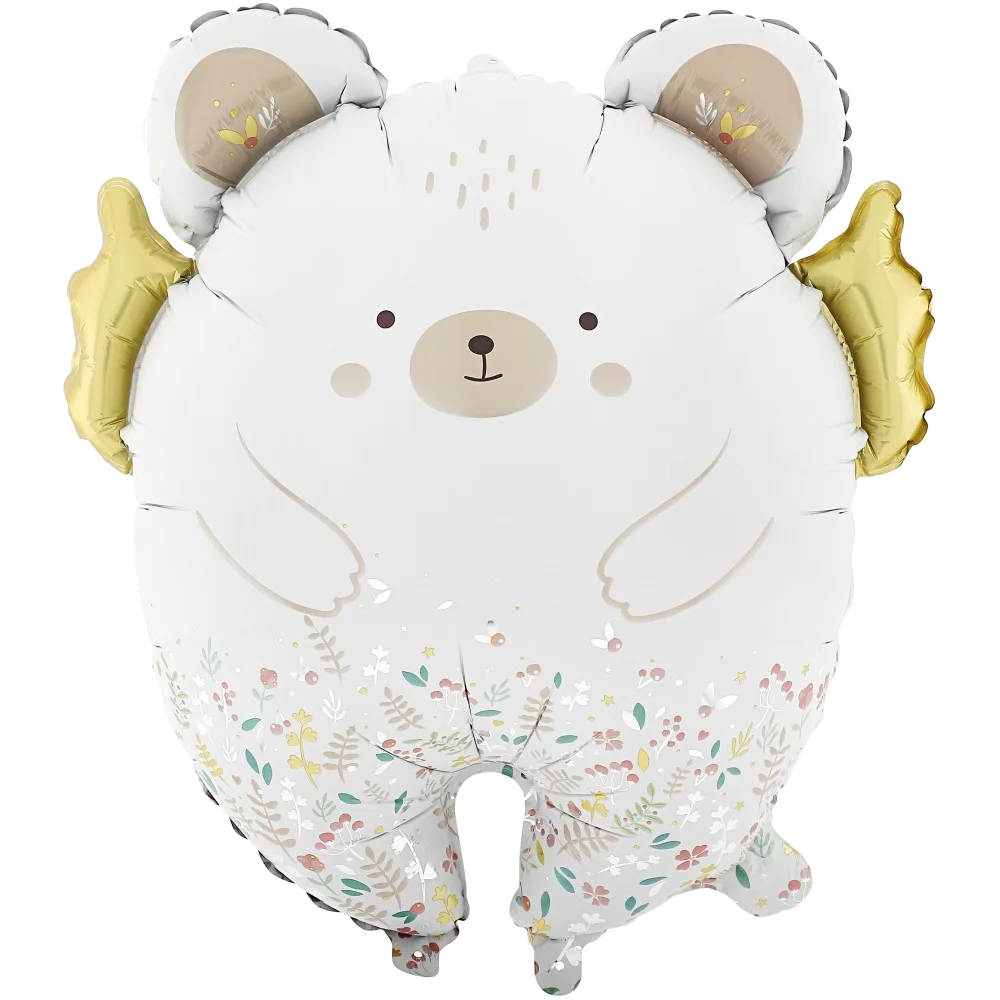 Шар: Шар (23''/58 см) Фигура, Мишка с золотыми крылышками, Сатин, 1 шт. в уп. 1.3П