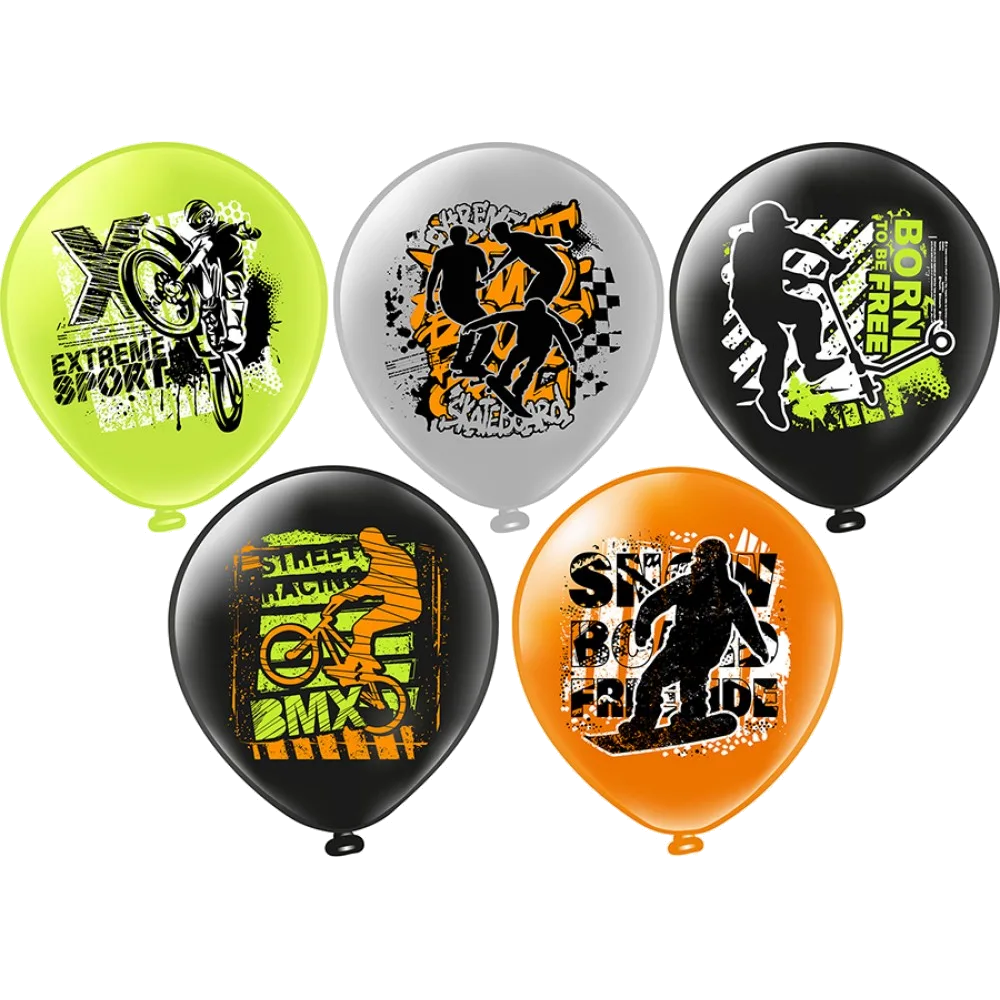 Шар: Шар (12''/30 см) Экстрим! 5 дизайнов, 1 шт. BK (Тайланд)