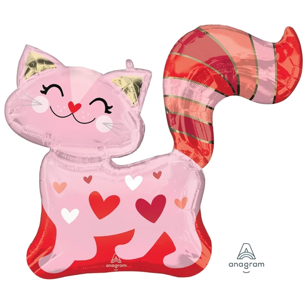 Шар: Шар (31"/78 см) Фигура, Кошка розовая с сердцами