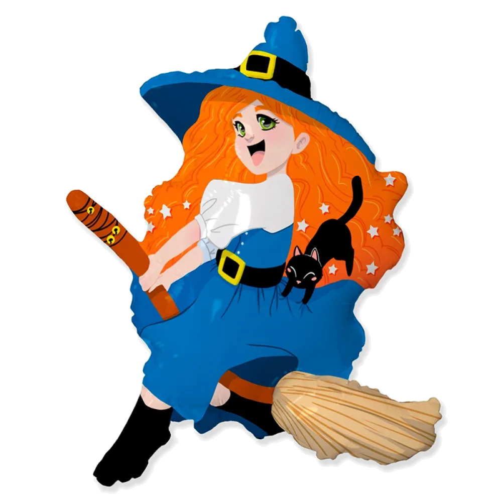 Шар: Шар (41''/104 см) Фигура, Ведьмочка на метле, 1 шт. Flexmetal (Испания)